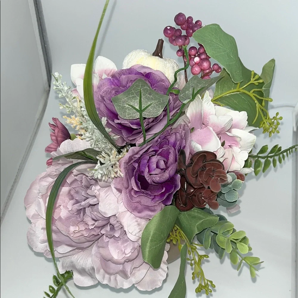 Metallic Skull Vase with Purple Mixed Blooms - Floral - Custom - Hand Made
